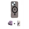 MARSİLYAN™- iPhone 14 Kılıf Pusula Form Özel Seri - Siyah Bilvis 3D Mat Cam Ekran Koruyucu + Raze Metal Kamera Lens - SH