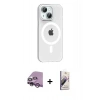 MARSİLYAN™- iPhone 14 Kılıf Pusula Form Özel Seri - Siyah Bilvis 3D Mat Cam Ekran Koruyucu + Raze Metal Kamera Lens - MR