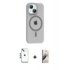 MARSİLYAN™- iPhone 14 Kılıf Pusula Form Özel Seri - Siyah Bilvis 3D Mat Cam Ekran Koruyucu + Shine Kamera Lens - MI