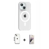 MARSİLYAN™- iPhone 14 Kılıf Pusula Form Özel Seri - Siyah Bilvis 3D Mat Cam Ekran Koruyucu + Shine Kamera Lens - GI