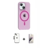 MARSİLYAN™- iPhone 14 Kılıf Pusula Form Özel Seri - Siyah Bilvis 3D Mat Cam Ekran Koruyucu + Shine Kamera Lens - SH
