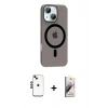 MARSİLYAN™- iPhone 14 Kılıf Pusula Form Özel Seri - Siyah Bilvis 3D Mat Cam Ekran Koruyucu + Shine Kamera Lens - SH