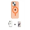 MARSİLYAN™- iPhone 14 Kılıf Pusula Form Özel Seri - Siyah Bilvis 3D Mat Cam Ekran Koruyucu + Shine Kamera Lens - SH
