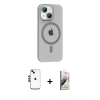 MARSİLYAN™- iPhone 14 Kılıf Pusula Form Özel Seri - Siyah Bilvis 3D Mat Cam Ekran Koruyucu + Shine Kamera Lens - SH