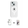MARSİLYAN™- iPhone 14 Kılıf Pusula Form Özel Seri - Siyah Bilvis 3D Mat Cam Ekran Koruyucu + Shine Kamera Lens - SH