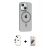 MARSİLYAN™- iPhone 14 Kılıf Pusula Form Özel Seri - Siyah Bilvis 3D Mat Cam Ekran Koruyucu + Shine Kamera Lens - YL