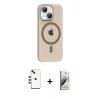 MARSİLYAN™- iPhone 14 Kılıf Pusula Form Özel Seri - Siyah Bilvis 3D Mat Cam Ekran Koruyucu + Shine Kamera Lens - YL