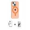 MARSİLYAN™- iPhone 14 Kılıf Pusula Form Özel Seri - Siyah Bilvis 3D Mat Cam Ekran Koruyucu + Shine Kamera Lens - YL