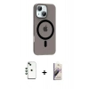 MARSİLYAN™- iPhone 14 Kılıf Pusula Form Özel Seri - Siyah Bilvis 3D Mat Cam Ekran Koruyucu + Shine Kamera Lens - YL