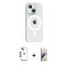 MARSİLYAN™- iPhone 14 Kılıf Pusula Form Özel Seri - Siyah Bilvis 3D Mat Cam Ekran Koruyucu + Shine Kamera Lens - YL