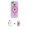 MARSİLYAN™- iPhone 14 Kılıf Pusula Form Özel Seri - Siyah Bilvis 3D Mat Cam Ekran Koruyucu + Shine Kamera Lens - YL