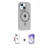 MARSİLYAN™- iPhone 14 Kılıf Pusula Form Özel Seri - Siyah Bilvis 5in1 3D Magic Cam Ekran Koruyucu + Shine Kamera Lens - KI