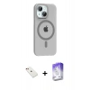 MARSİLYAN™- iPhone 14 Kılıf Pusula Form Özel Seri - Siyah Bilvis 5in1 3D Magic Cam Ekran Koruyucu + Kırmızı Diamond Kamera Lens