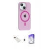 MARSİLYAN™- iPhone 14 Kılıf Pusula Form Özel Seri - Siyah Bilvis 5in1 3D Magic Cam Ekran Koruyucu + Kırmızı Diamond Kamera Lens