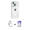 MARSİLYAN™- iPhone 14 Kılıf Pusula Form Özel Seri - Siyah Bilvis 5in1 3D Magic Cam Ekran Koruyucu + Shine Kamera Lens - KI