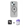 MARSİLYAN™- iPhone 14 Kılıf Pusula Form Özel Seri - Siyah Bilvis 5in1 3D Magic Cam Ekran Koruyucu + PVD Metal Kamera Lens - PE