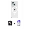 MARSİLYAN™- iPhone 14 Kılıf Pusula Form Özel Seri - Siyah Bilvis 5in1 3D Magic Cam Ekran Koruyucu + PVD Metal Kamera Lens - TU