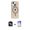 MARSİLYAN™- iPhone 14 Kılıf Pusula Form Özel Seri - Siyah Bilvis 5in1 3D Magic Cam Ekran Koruyucu + PVD Metal Kamera Lens - TU