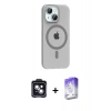 MARSİLYAN™- iPhone 14 Kılıf Pusula Form Özel Seri - Siyah Bilvis 5in1 3D Magic Cam Ekran Koruyucu + PVD Metal Kamera Lens - SH