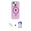 MARSİLYAN™- iPhone 14 Kılıf Pusula Form Özel Seri - Siyah Bilvis 5in1 3D Magic Cam Ekran Koruyucu + Diamond Kamera Lens - SABE