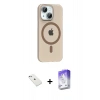 MARSİLYAN™- iPhone 14 Kılıf Pusula Form Özel Seri - Siyah Bilvis 5in1 3D Magic Cam Ekran Koruyucu + Diamond Kamera Lens - SABE
