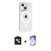 MARSİLYAN™- iPhone 14 Kılıf Pusula Form Özel Seri - Siyah Bilvis 5in1 3D Magic Cam Ekran Koruyucu + PVD Metal Kamera Lens - YL
