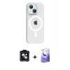 MARSİLYAN™- iPhone 14 Kılıf Pusula Form Özel Seri - Siyah Bilvis 5in1 5D Magic Hayalet Cam Ekran Koruyucu + PVD Metal Kamera Lens - YL