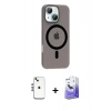 MARSİLYAN™- iPhone 14 Kılıf Pusula Form Özel Seri - Siyah Bilvis 5in1 5D Magic Hayalet Cam Ekran Koruyucu + Gümüş Shine Kamera Lens