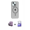 MARSİLYAN™- iPhone 14 Kılıf Pusula Form Özel Seri - Siyah Bilvis 5in1 5D Magic Hayalet Cam Ekran Koruyucu + Raze Metal Kamera Lens - SH