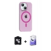 MARSİLYAN™- iPhone 14 Kılıf Pusula Form Özel Seri - Siyah Bilvis 5in1 5D Magic Hayalet Cam Ekran Koruyucu + PVD Metal Kamera Lens - MI