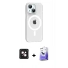 MARSİLYAN™- iPhone 14 Kılıf Pusula Form Özel Seri - Siyah Bilvis 5in1 5D Magic Hayalet Cam Ekran Koruyucu + PVD Metal Kamera Lens - PE