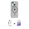MARSİLYAN™- iPhone 14 Kılıf Pusula Form Özel Seri - Siyah Bilvis 5in1 5D Magic Hayalet Cam Ekran Koruyucu + Shine Kamera Lens - GD
