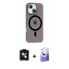 MARSİLYAN™- iPhone 14 Kılıf Pusula Form Özel Seri - Siyah Bilvis 5in1 5D Magic Hayalet Cam Ekran Koruyucu + Turuncu PVD Metal Kamera Lens