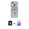 MARSİLYAN™- iPhone 14 Kılıf Pusula Form Özel Seri - Siyah Bilvis 5in1 5D Magic Hayalet Cam Ekran Koruyucu + PVD Metal Kamera Lens - MI