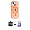 MARSİLYAN™- iPhone 14 Kılıf Pusula Form Özel Seri - Siyah Bilvis 5in1 5D Magic Hayalet Cam Ekran Koruyucu + Turuncu PVD Metal Kamera Lens