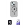 MARSİLYAN™- iPhone 14 Kılıf Pusula Form Özel Seri - Siyah Bilvis 5in1 5D Magic Hayalet Cam Ekran Koruyucu + PVD Metal Kamera Lens - GS
