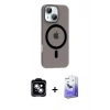 MARSİLYAN™- iPhone 14 Kılıf Pusula Form Özel Seri - Siyah Bilvis 5in1 5D Magic Hayalet Cam Ekran Koruyucu + PVD Metal Kamera Lens - MI