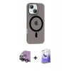 MARSİLYAN™- iPhone 14 Kılıf Pusula Form Özel Seri - Siyah Bilvis 5in1 5D Magic Hayalet Cam Ekran Koruyucu + Raze Metal Kamera Lens - SH
