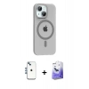 MARSİLYAN™- iPhone 14 Kılıf Pusula Form Özel Seri - Siyah Bilvis 5in1 5D Magic Hayalet Cam Ekran Koruyucu + Shine Kamera Lens - MI
