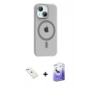 MARSİLYAN™- iPhone 14 Kılıf Pusula Form Özel Seri - Siyah Bilvis 5in1 5D Magic Hayalet Cam Ekran Koruyucu + Diamond Kamera Lens - SABE