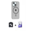 MARSİLYAN™- iPhone 14 Kılıf Pusula Form Özel Seri - Siyah Bilvis 5in1 5D Magic Hayalet Cam Ekran Koruyucu + PVD Metal Kamera Lens - SH
