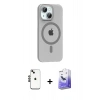 MARSİLYAN™- iPhone 14 Kılıf Pusula Form Özel Seri - Siyah Bilvis 5in1 5D Magic Hayalet Cam Ekran Koruyucu + Siyah Shine Kamera Lens