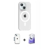 MARSİLYAN™- iPhone 14 Kılıf Pusula Form Özel Seri - Siyah Bilvis 5in1 5D Magic Hayalet Cam Ekran Koruyucu + Shine Kamera Lens - MI