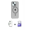 MARSİLYAN™- iPhone 14 Kılıf Pusula Form Özel Seri - Siyah Bilvis 5in1 5D Magic Hayalet Cam Ekran Koruyucu + Yeşil Shine Kamera Lens