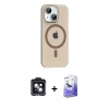 MARSİLYAN™- iPhone 14 Kılıf Pusula Form Özel Seri - Siyah Bilvis 5in1 5D Magic Hayalet Cam Ekran Koruyucu + PVD Metal Kamera Lens - SH