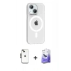 MARSİLYAN™- iPhone 14 Kılıf Pusula Form Özel Seri - Siyah Bilvis 5in1 5D Magic Hayalet Cam Ekran Koruyucu + Siyah Shine Kamera Lens