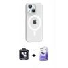 MARSİLYAN™- iPhone 14 Kılıf Pusula Form Özel Seri - Siyah Bilvis 5in1 5D Magic Hayalet Cam Ekran Koruyucu + PVD Metal Kamera Lens - SH