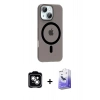 MARSİLYAN™- iPhone 14 Kılıf Pusula Form Özel Seri - Siyah Bilvis 5in1 5D Magic Hayalet Cam Ekran Koruyucu + PVD Metal Kamera Lens - GS