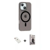 MARSİLYAN™- iPhone 14 Kılıf Pusula Form Özel Seri - Siyah Bilvis Hayalet Cam Ekran Koruyucu + Diamond Kamera Lens - KI