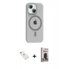 MARSİLYAN™- iPhone 14 Kılıf Pusula Form Özel Seri - Siyah Bilvis Hayalet Cam Ekran Koruyucu + Diamond Kamera Lens - KI